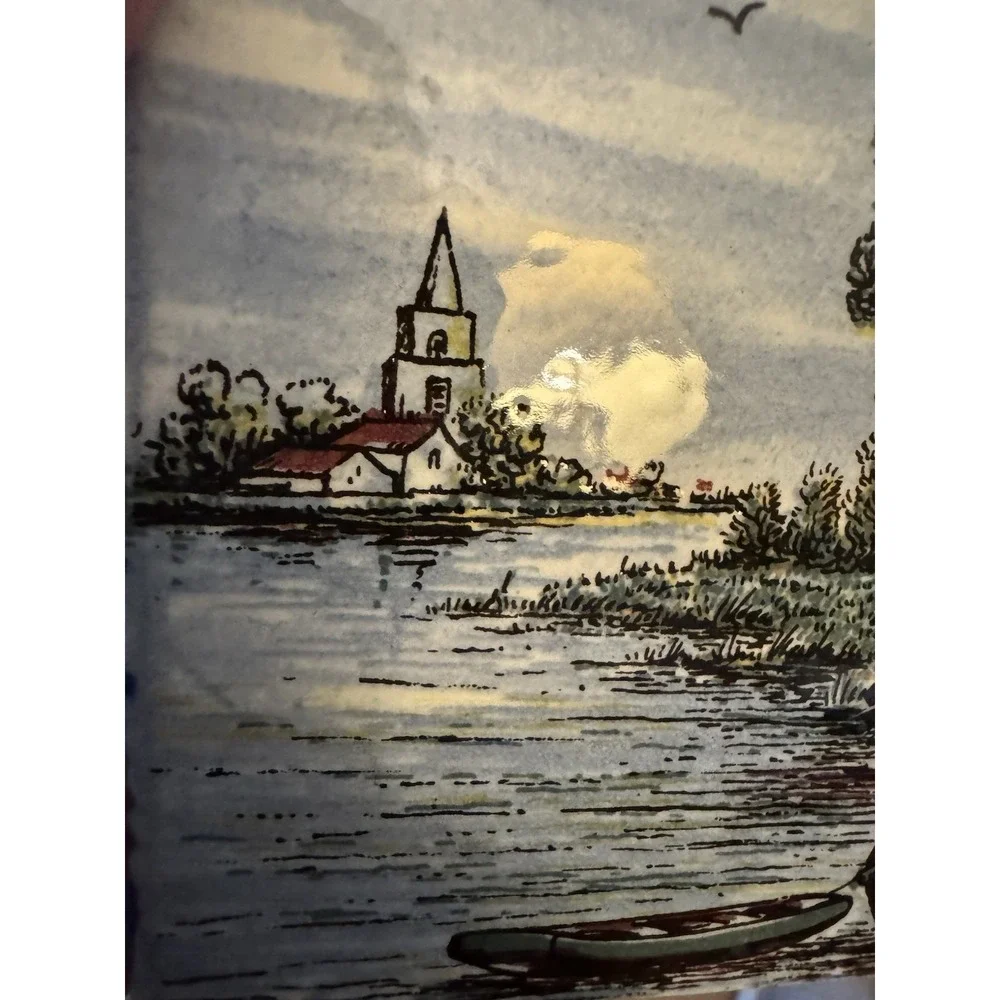 Vintage Delft Handpainted Ceramic Tile Dutch Windmill Canal Holland 6